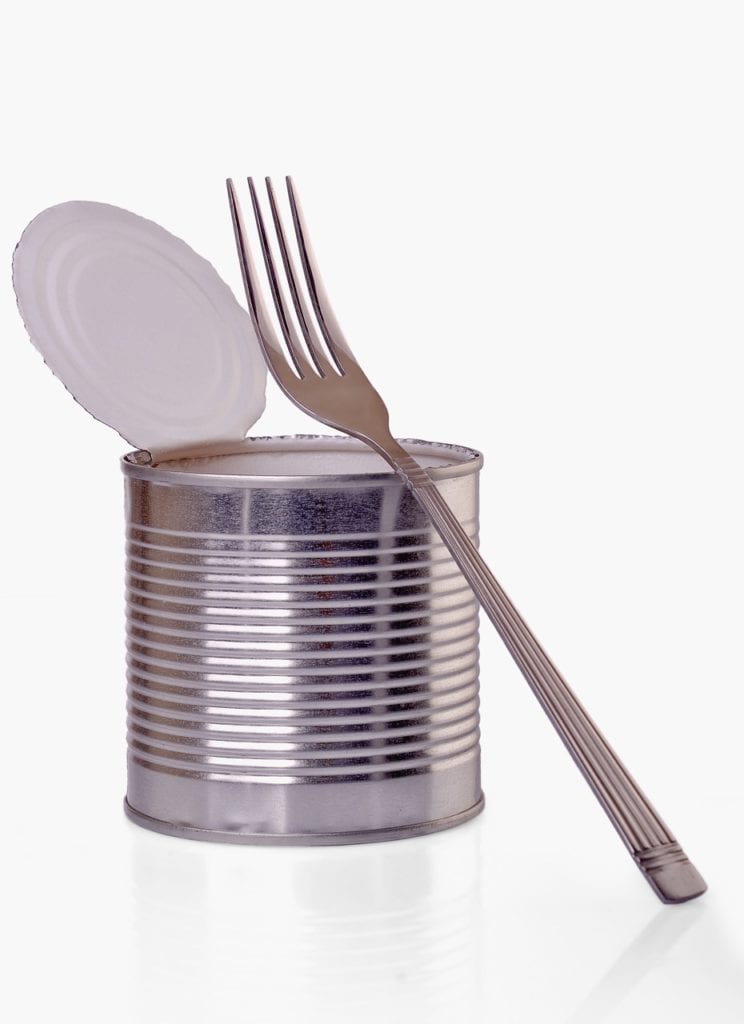 can, fork, food